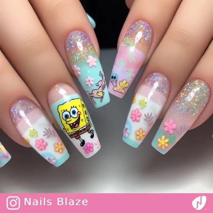 Spongebob Sky Flower Nails| Cartoon - NB765